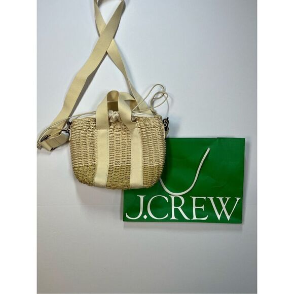 NEW J. Crew Small Montauk Tote Straw Crossbody Removable Strap Dusty Ivory Cinch - Picture 1 of 15